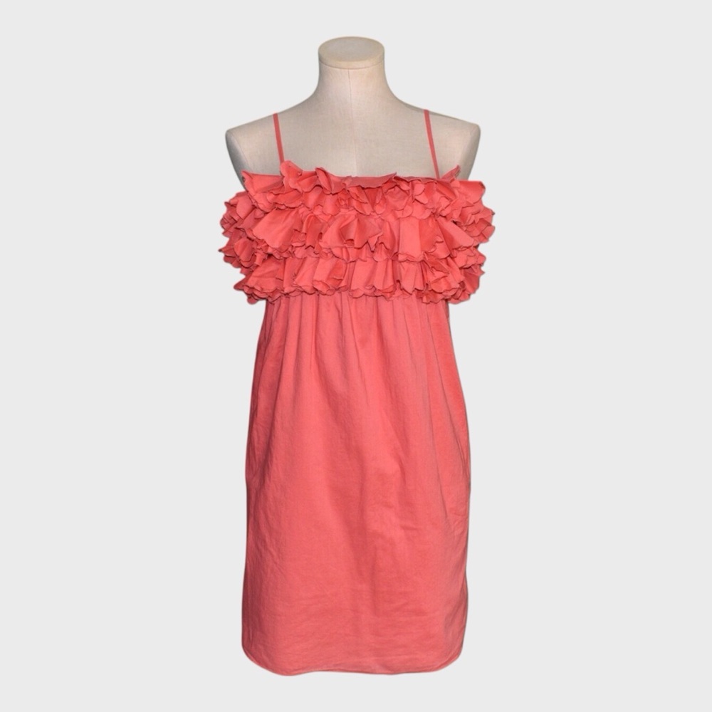 J Crew Coral Ruffle Cotton Mini Dress